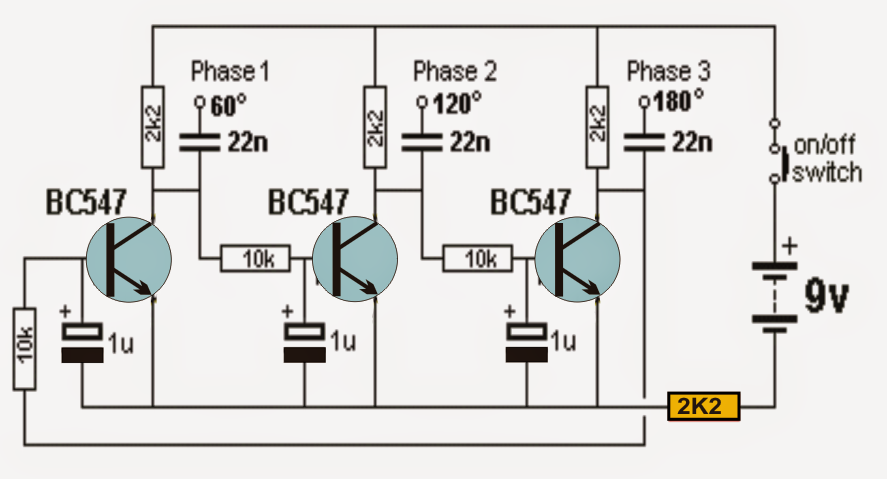 Transistorized 3 Phase Signal Generator Circuit 