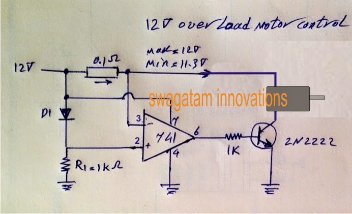 Simple motor over current controller circuit using the IC 741