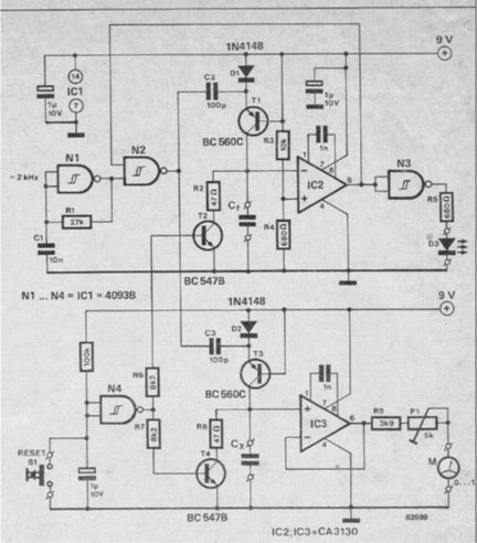 simple analogue capacitance meter circuit