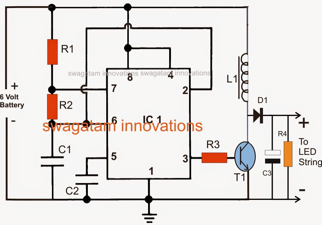 6V to 12V Boost LED Emergency Light Circuit