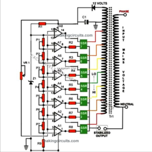 10KVA, Automatic Voltage Stabilizer Circuit Diagram Using Solid State Relays, Image