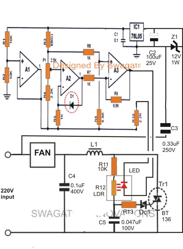 temperature controlled fan dimmer circuit