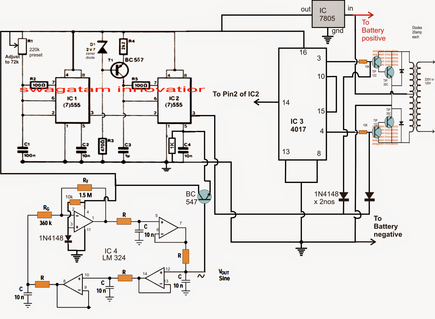  Sine  Wave  Inverter  Circuit  using Bubba Oscillator