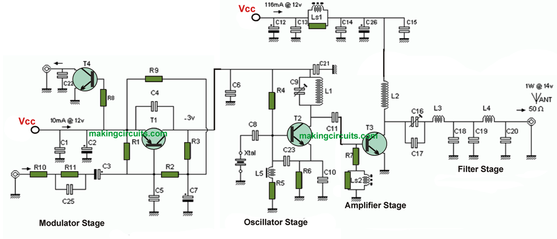 1 Watt AM/CW Transmitter Circuit