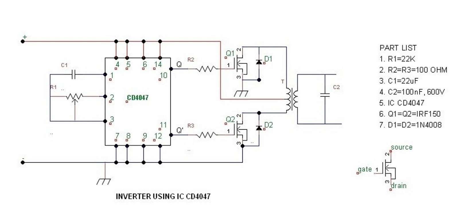 Simple 100 watt to 500 watt Inverter Circuit