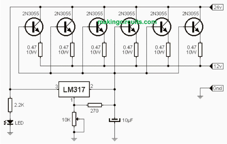 High Current Lm317 Variable Power Supply Circuit