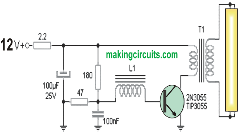 2 Simple 40 Watt Fluorescent Tube Emergency Light Circuit