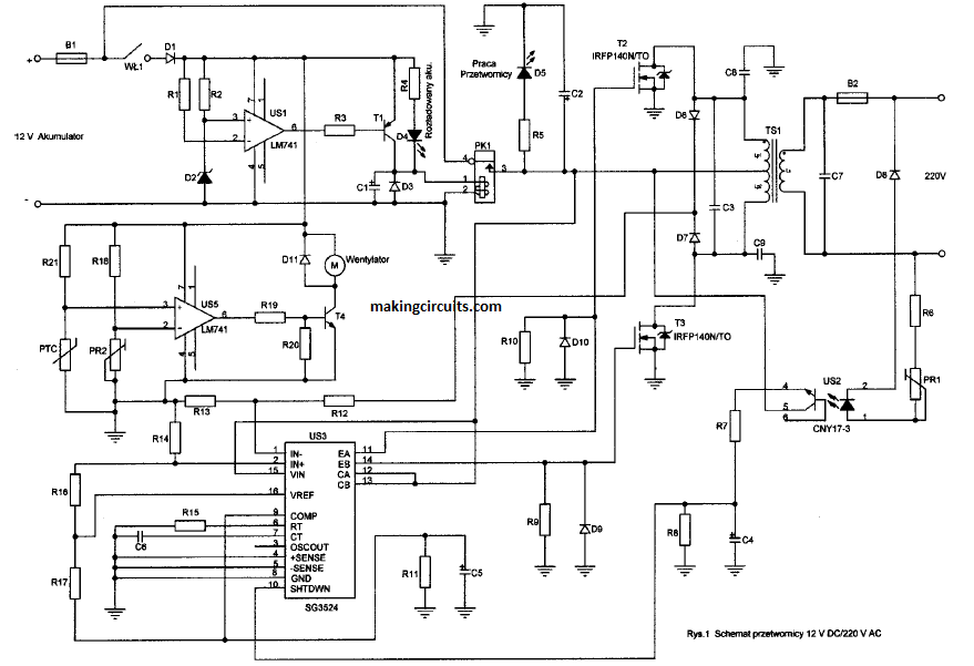 SG3525 Inverter Circuit with Output Voltage Correction