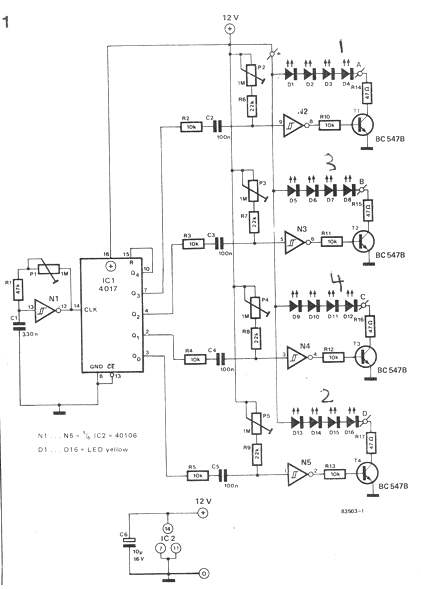 road diversion warning indicator circuit using running LED lights