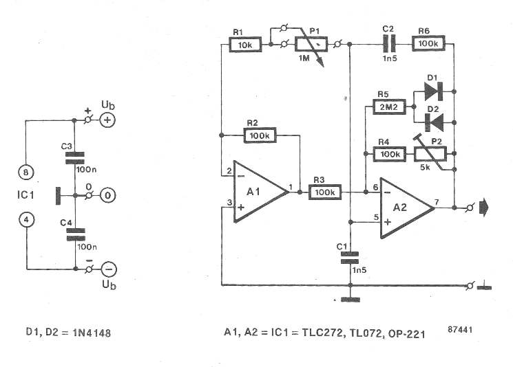 Wein bridge sine wave oscillator circuit