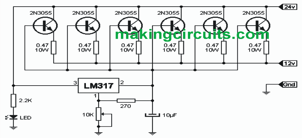 Simple 24V 20 Amp Adjustable Power Supply Circuit