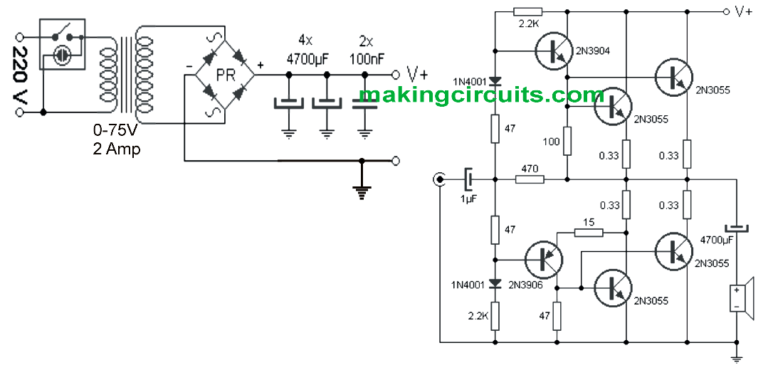 Audio Amplifier Circuit Diagram Using 2n3055