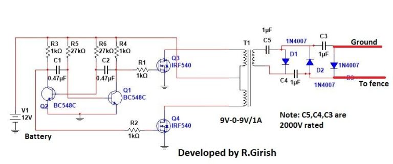 Simple Electric Fencing Circuit Circuit Diagram