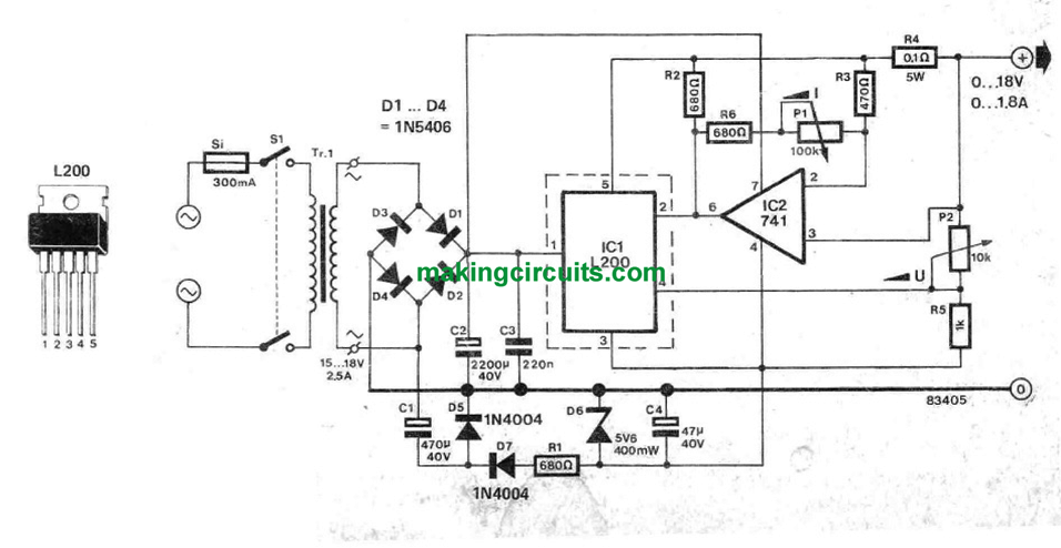 simple variable bench power supply circuit