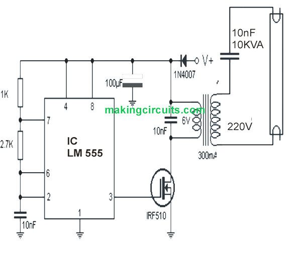 9V Tubelight Inverter Circuit