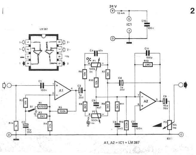 Simple Microphone Amplifier Circuit with Bass Treble