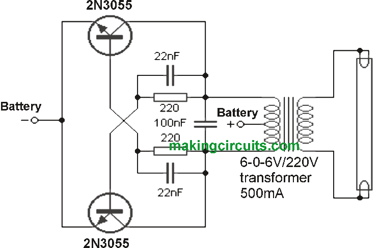 2 Simple 40 Watt Fluorescent Tube Emergency Light Circuit