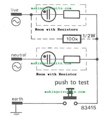 mains wiring phase, neutral, earthing tester circuit