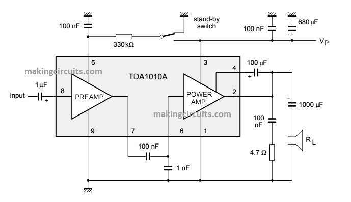 12 watt power amplifier circuit using tda1020 IC