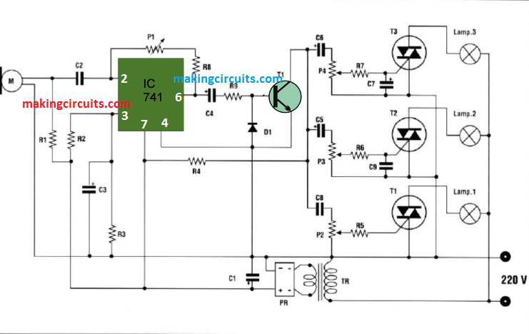 music operated dancing light circuit contact less