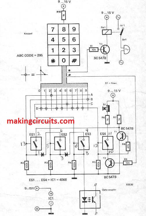 keypad lock circuit using a single CMOS IC