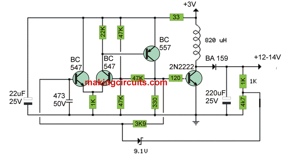 to 12v transistor 5v Transistor 3V Boost to 12V Circuit Converter