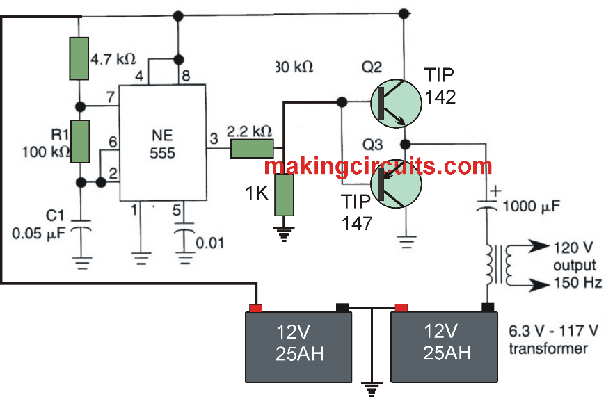 Simple Full Bridge Inverter  Circuit using IC 555 