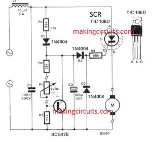 Simple Drill Speed Controller Circuit - 220V, 120V AC Back EMF Dependent