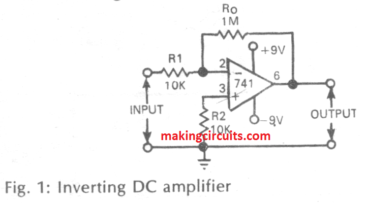 IC 741 opamp DC inverting amplifier circuit