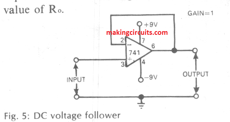 DC buffer voltage follower using IC 741 opamp