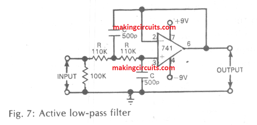 active low pass filter using IC 741 opamp