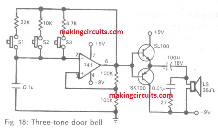 simple door bell circuit using IC 741