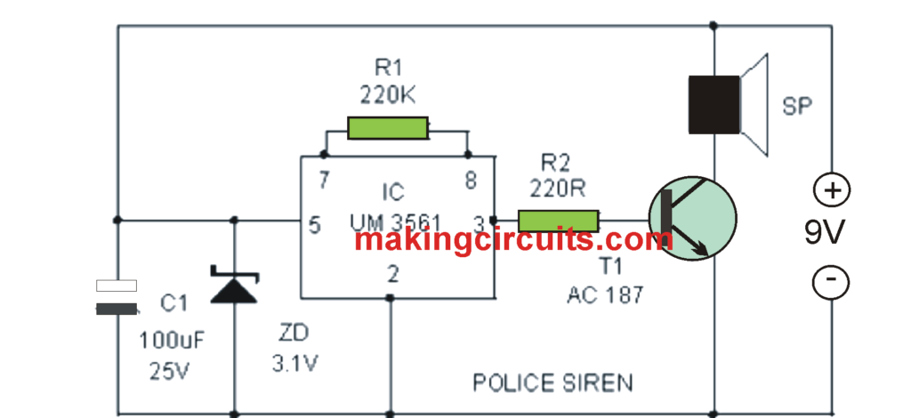 UM3561 polic siren circuit