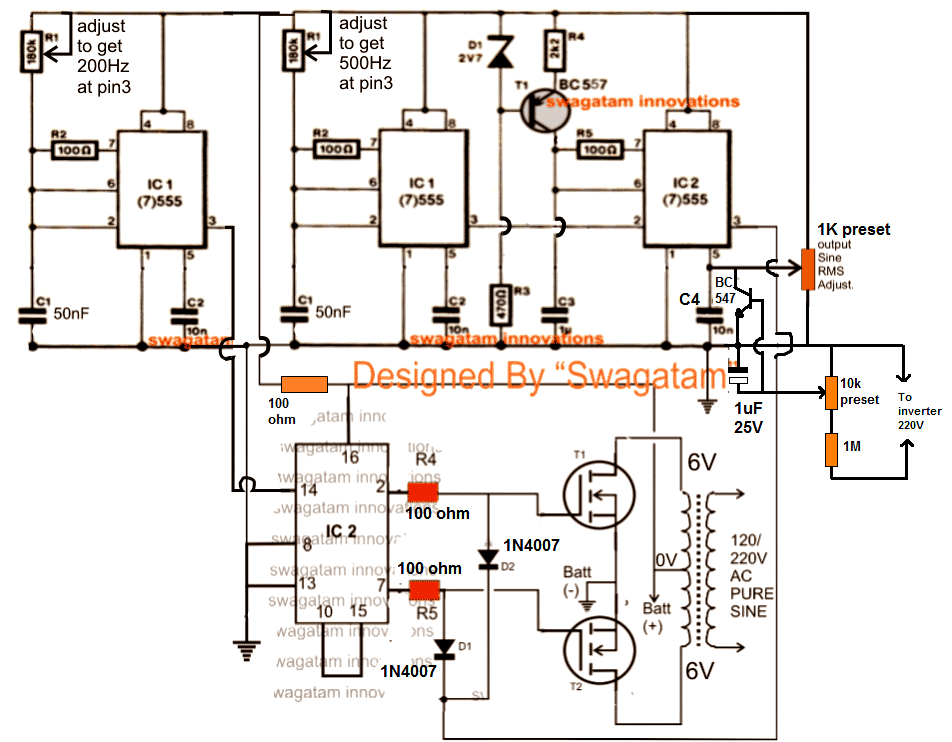 Simple Sinewave Inverter Circuits