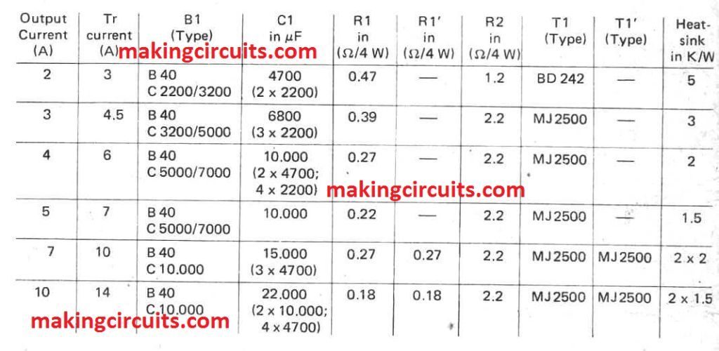 78XX voltage regulator current voltage boost chart table