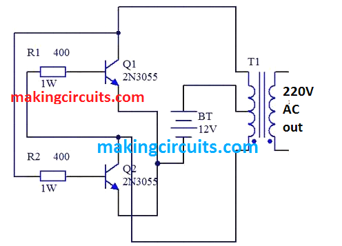 simplest 2N3055 inverter circuit