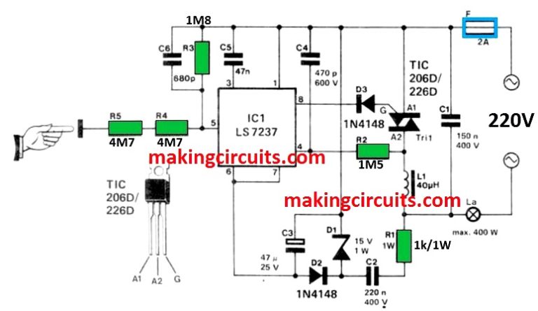 220V Touch Dimmer Switch Circuit with 4 Step Control