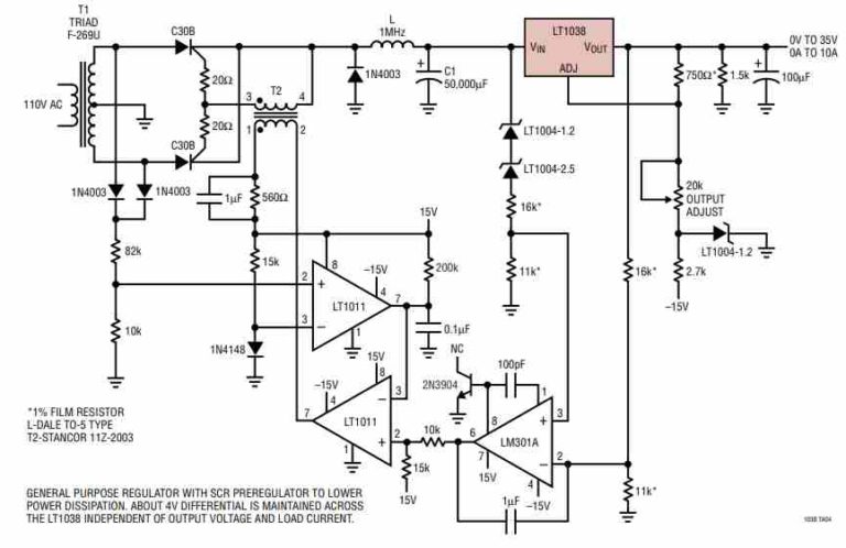 1.2 V To 32 V 10 Amp Adjustable Voltage Power Supply Using Lt1038