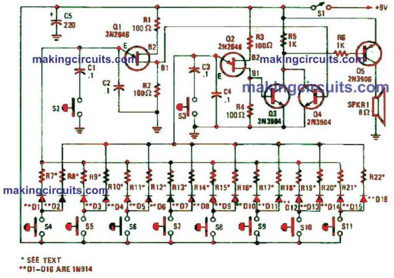 Simple Electronic Bagpipe Music Generator Circuit