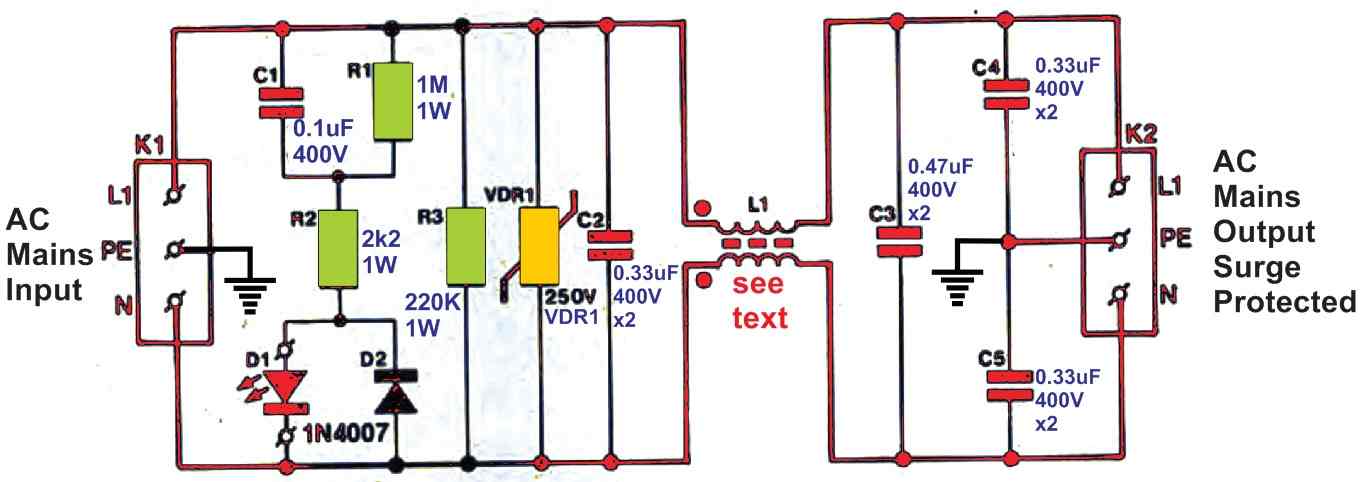 Mains Surge Protector Circuit [Computer Power Strip] Amplifier Wiring Diagram Making Easy Circuits