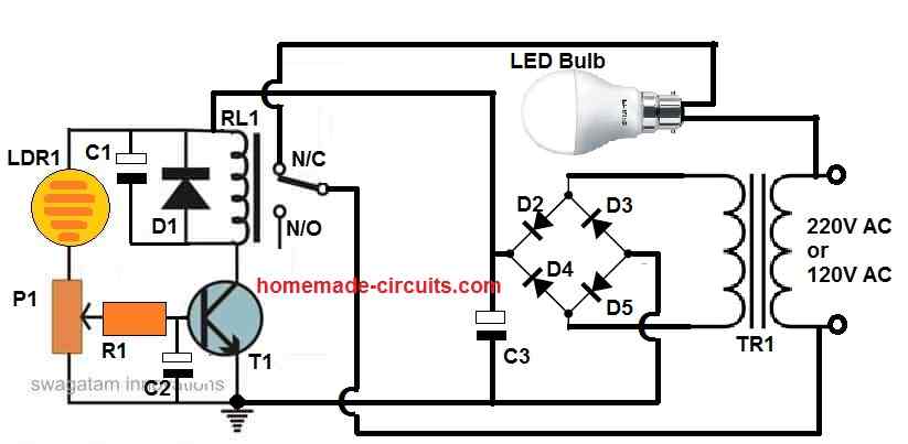 Automatic Street Light Circuit using one BC547 and Relay