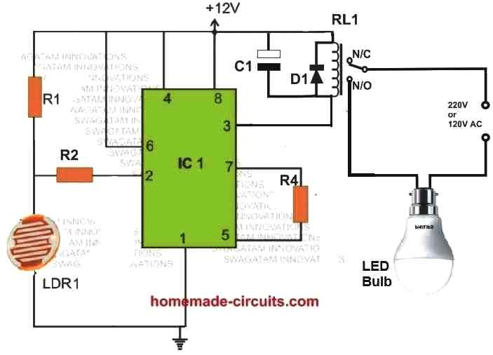 IC 555 Street Light Circuit: fully Automatic