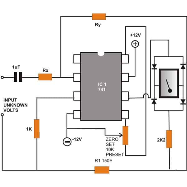 AC Voltmeter Circuit using IC 741