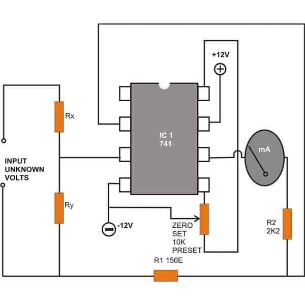 DC Voltmeter Circuit using IC 741