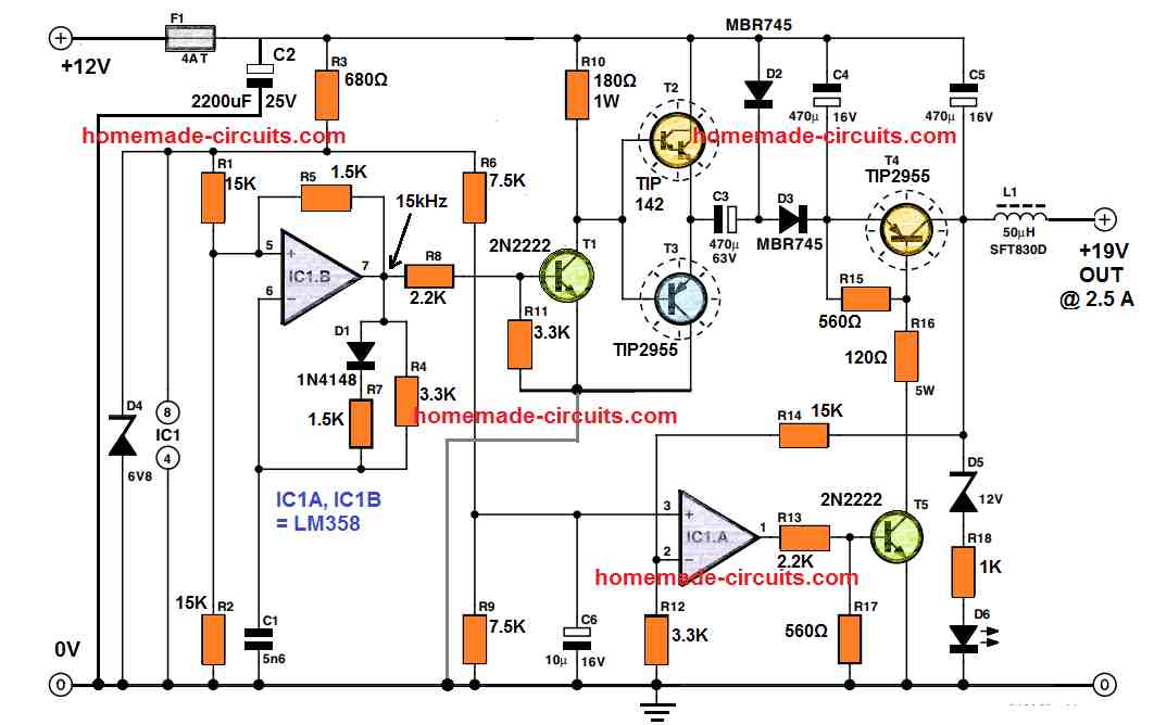 Convert 12 V to 19 V using Boost Converter Circuit