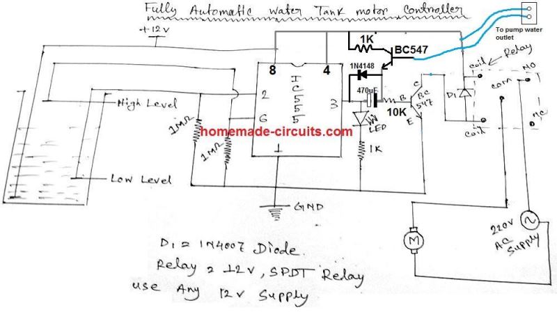 IC 555 Dry Run Protection Circuit