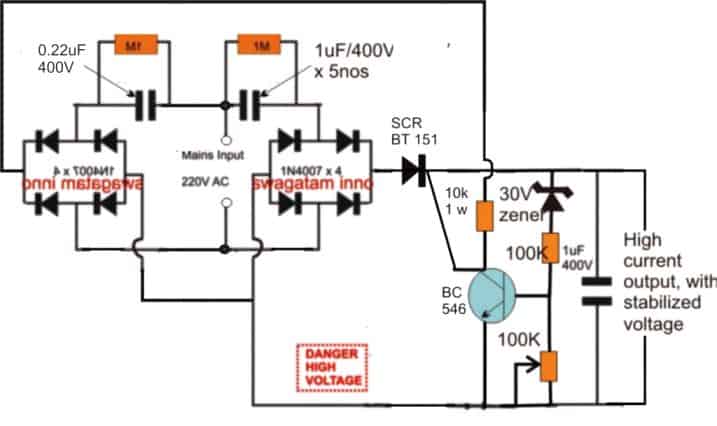 SCR based transformerless power supply circuit enhanced 