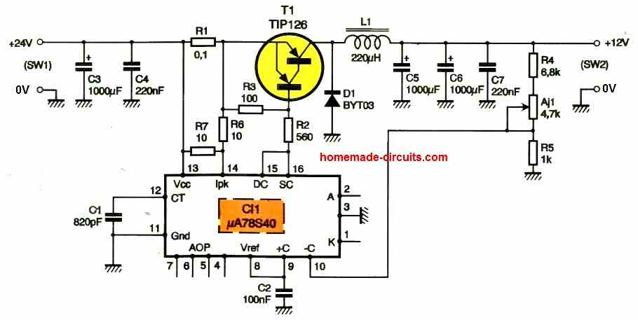 24V to 12V DC Buck Converter Circuit