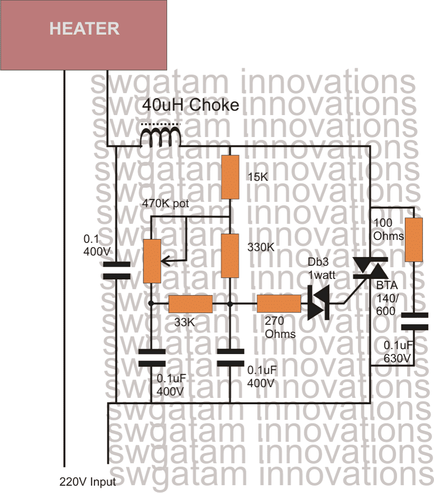 1500 watt heater controller circuit using triac phase control