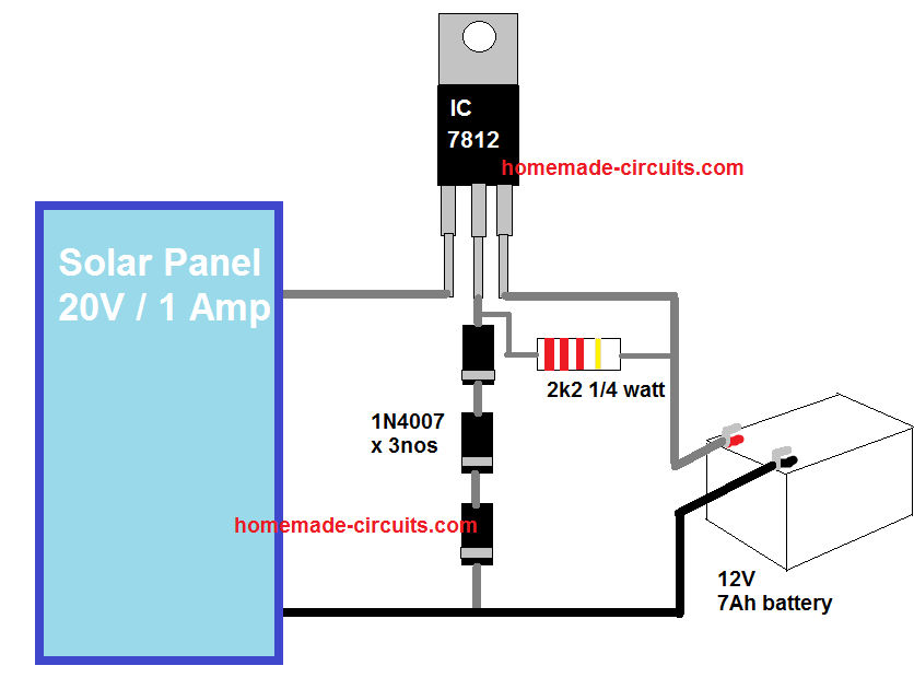 Simple Solar Battery Charger Circuit using IC 7812